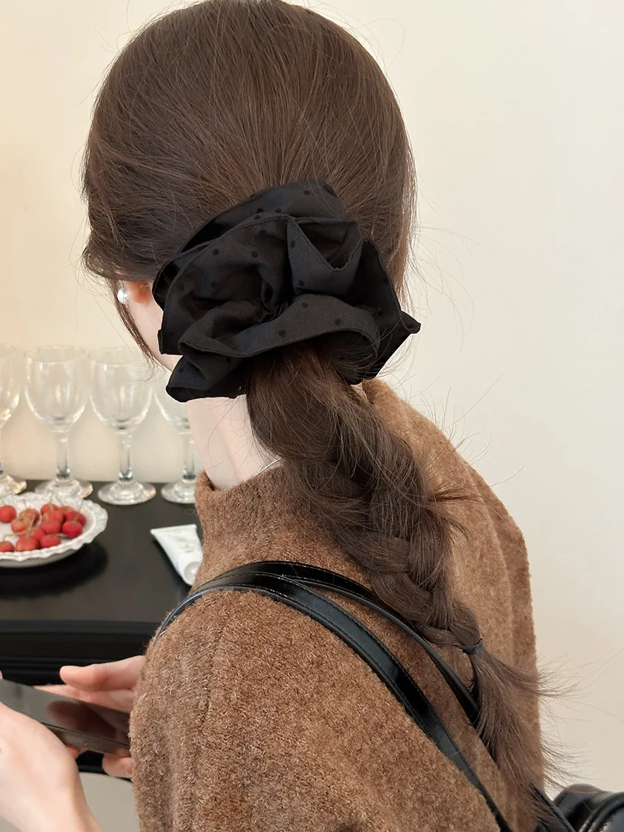 

Lazy Chic Scrunchie Korean Style Crinkle Dot Hair Tie Black No Slip Hair Band Women's Daily Boho