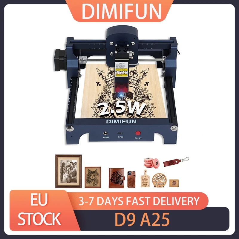 DIMIFUN D9 A25 2.5W Portable Laser Engraving Machine, Eye Protection, 10000mm/min Speed, 0.06mm Spot, 130*130mm, Noise Reduction