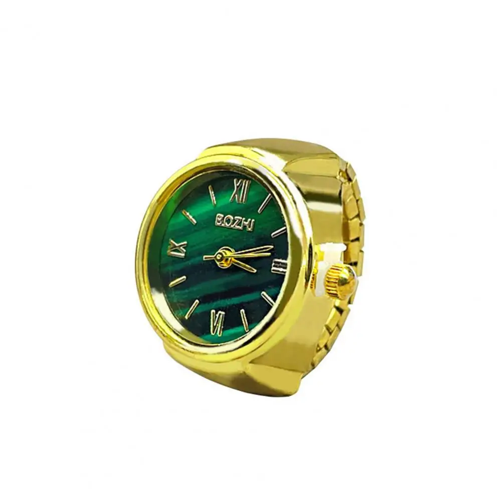 Men Finger Watch Women Ring Watch Elegant Stainless Steel Band Couple Watch with Green Dial Fashionable Finger Ring for Men