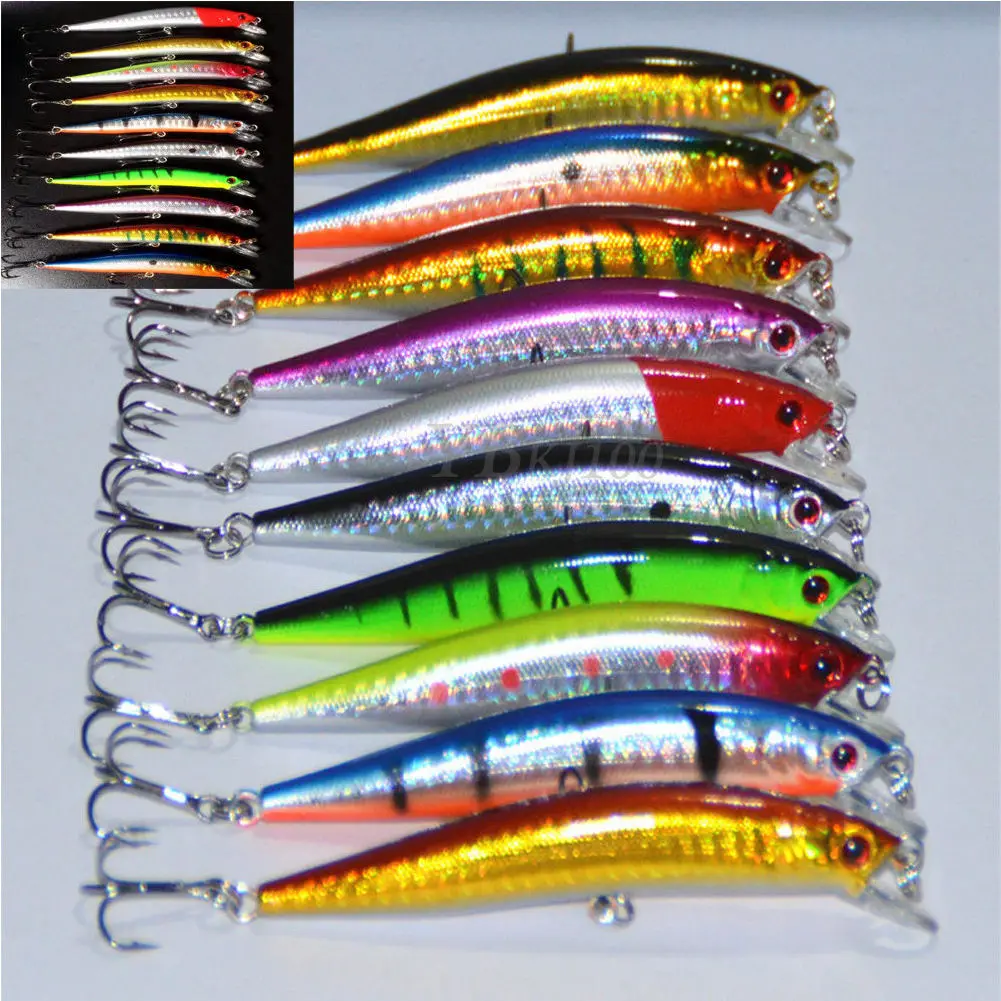 

Minnow Fishing Lures 10pcs 9cm Double Hook Hard Plastic Baits for Perch Catfish Freshwater Saltwater Fishing