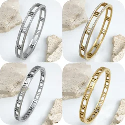Creative new Roman numeral stainless steel gold-plated bracelet, high-quality zircon silver bracelet, wedding party jewelry