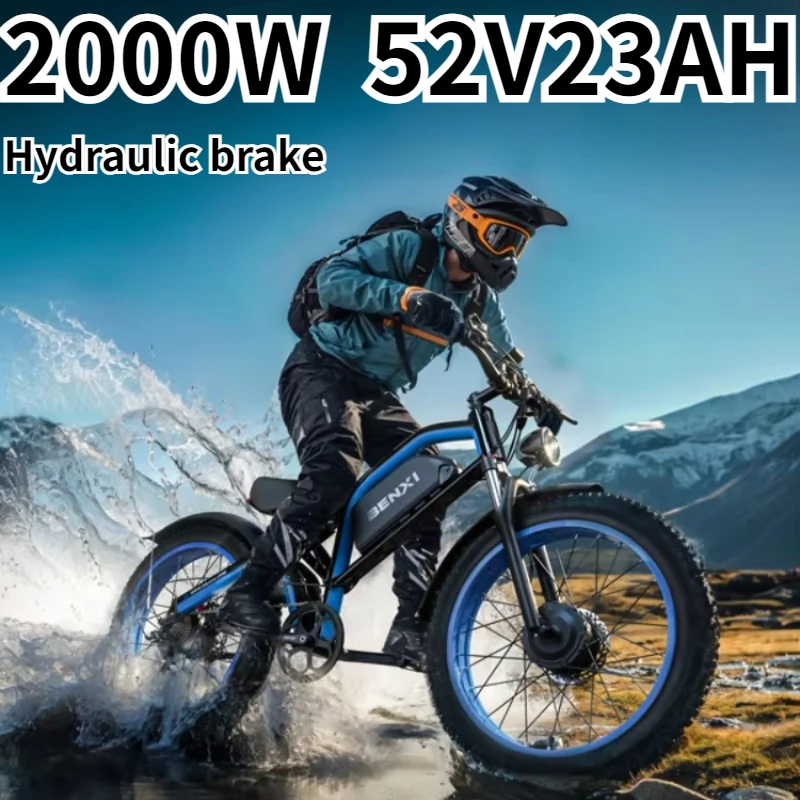 Electric Bicycle 52V23AH Mountain Snow E Bike 2000W Dual Motor Hydraulic Brake Electric Motorcycle 26*4.0 Fat Tire Electric Bike