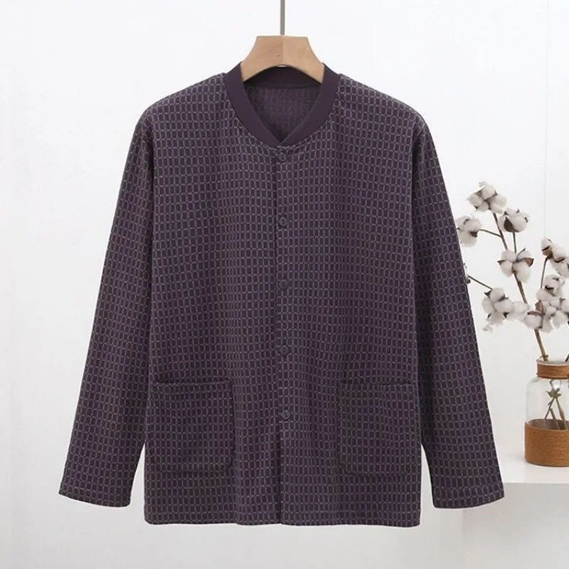 Men's Open Front Long Sleeve Tops Loose Warm Shirts for Elderly Dad Autumn Winter