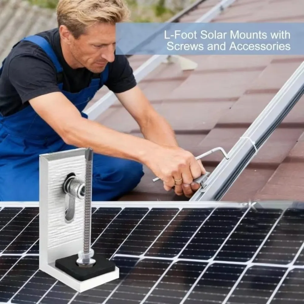 Aluminum L-Foot Mount Bracket Adjustable Rustproof Solar Panel System Accessories Sturdy Durable Roof Mounting Clamp