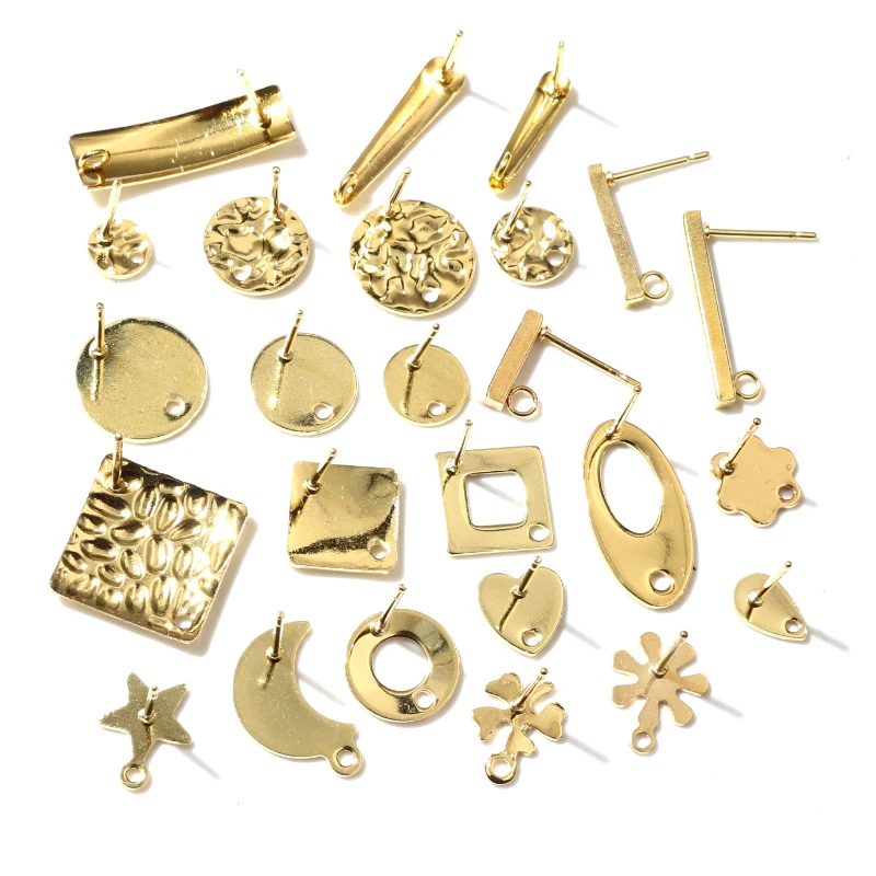 20pcs 316 Stainless Steel Gold Color Geometric Earring Stud Earring Posts Connector For DIY Earrings Jewelry Making Supplies