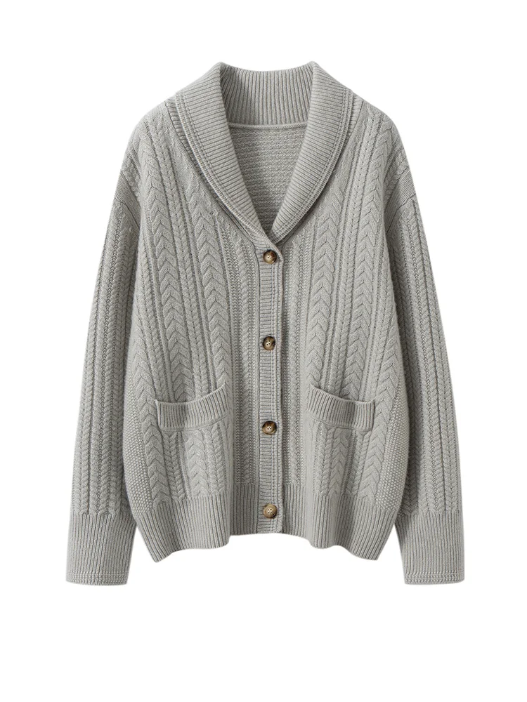 

Vintage Women Sweater 100% Cashmere Cardigan Sweater Shawl Collar Jacquard Textured Autumn Winter Thick Warm Heavyweight Clothes