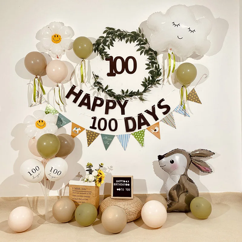 

Набор праздничного декора для 100-дневного ребенка — пушистые облака, ветки ивы ивы и товары для вечеринок на тему животных для фона для фотосессии