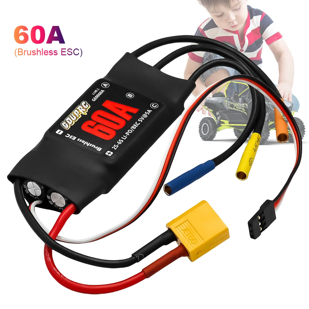 

60A Brushless Electronic Controller 2-6S Electric Speed Controller with 5V/7A BEC & XT60 Plugs for Drone RC Helicopter Airplane