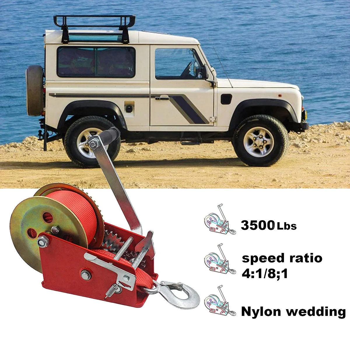 Boat Winch 3500Lbs Capacity Heavy Duty Hand Winch, Hand Winch Boat Trailer Winch, Manual Winch with 10M(32Ft) Strap