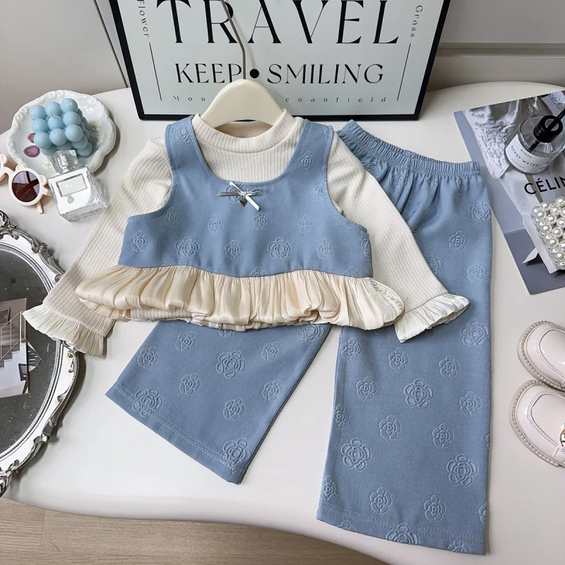 

TOY-Girls' Summer Dress2025New Style Little Girl Jacquard Heavy French Flower Bow Sleeveless Vest Set