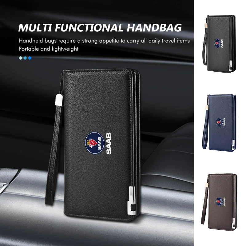 Car Business Large Capacity Multi-function Holder Zipper Wallet For SAAB 9-3 9-5 93 9000 900 9-7 600 99 9-X 97X Turbo X