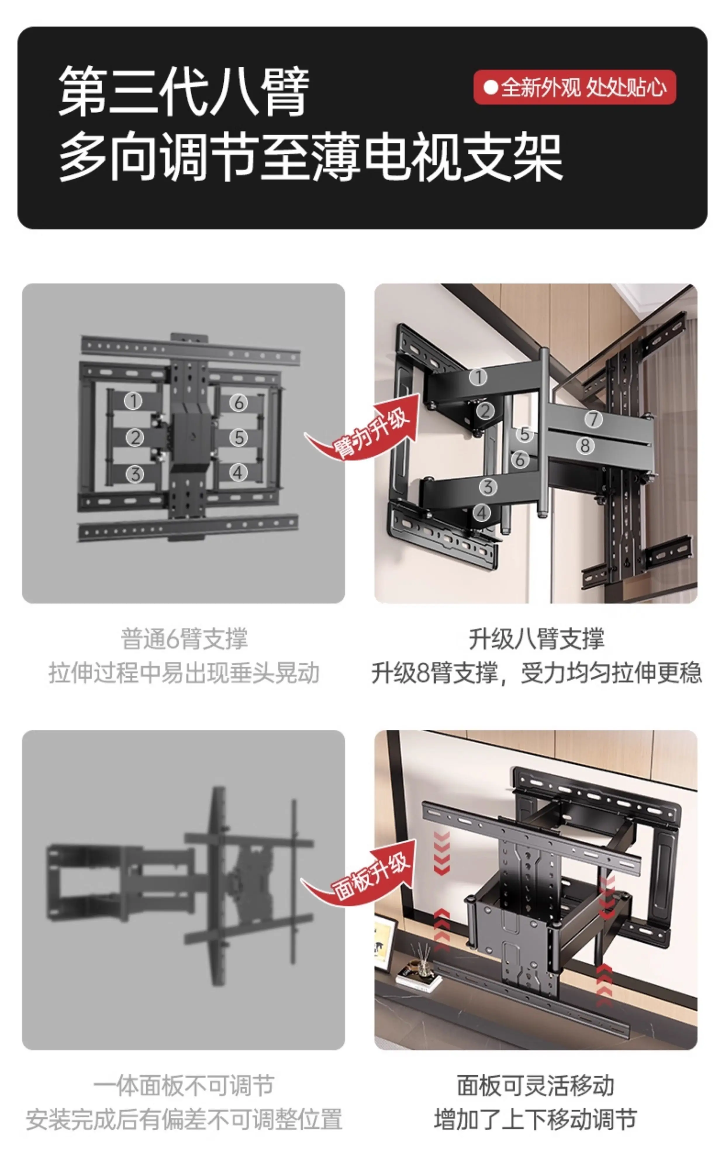 TV telescopic hanger for 75/85/100 inch embedded bracket