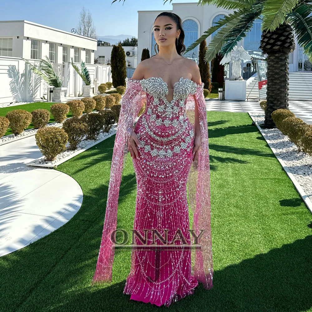 Customized Luxurious Mermaid Prom Dresses Crystals Long Maxi Party Gown Saudi Arabric Gala Bespoke Pageant Vestidos De Fiesta