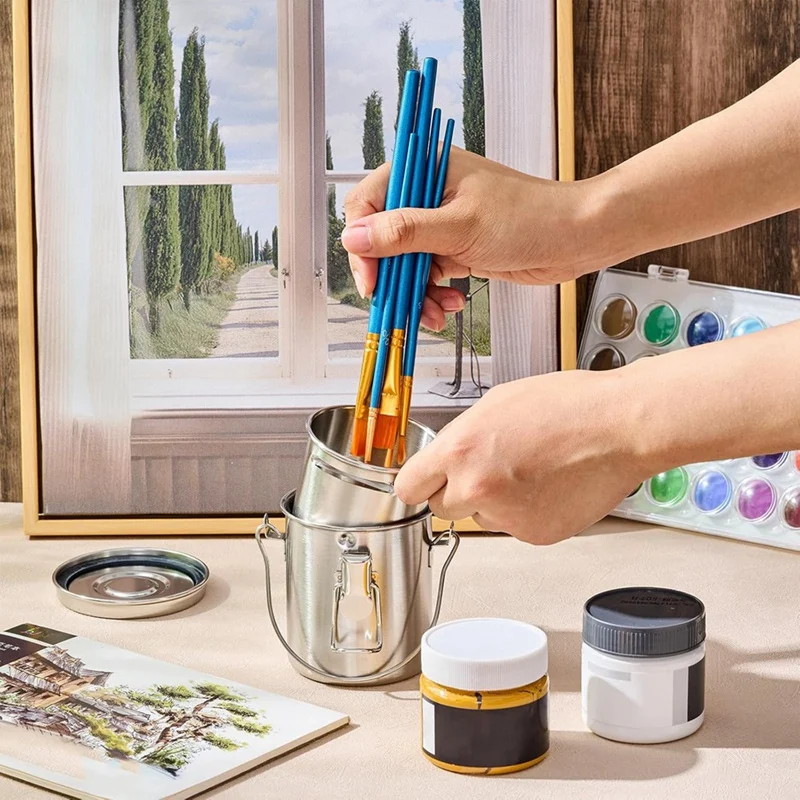 

Набор из 2 чистящих кистей из нержавеющей стали, 6,6 унций с крышкой и фильтрующей сеткой для художников-A21R