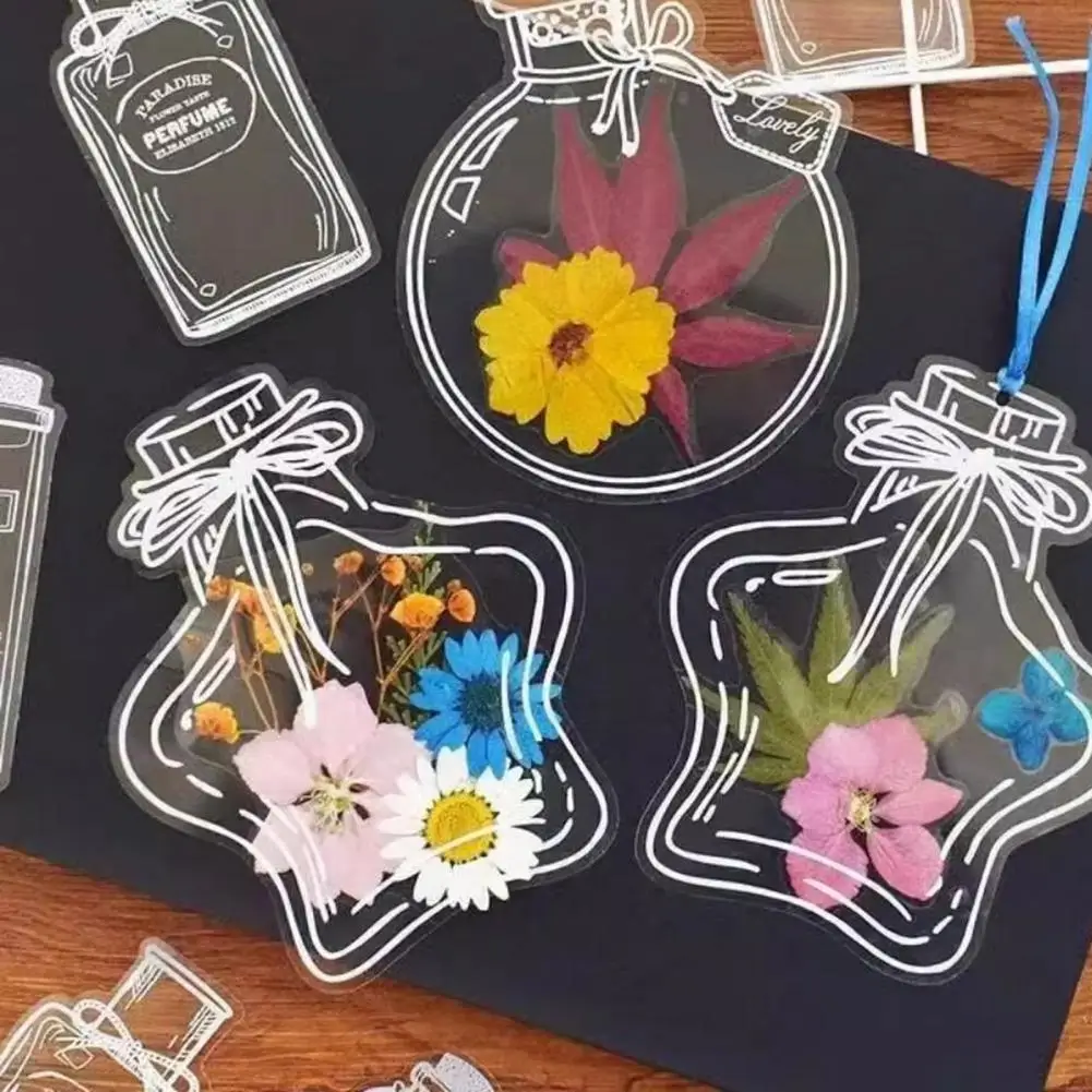 20Pcs 13cm DIY Dried Flower Bookmarks Handmade Transparent Pressed Flower Bookmark Making Kit Clear Jars Sticker Bottle Shape