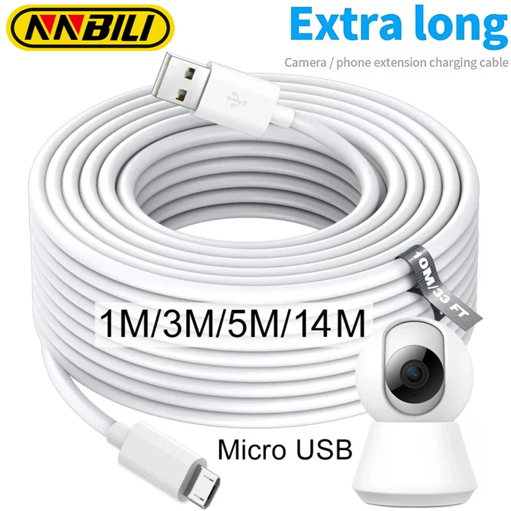 NNBILI 1m-14m Extra Long Micro USB Fast Charging Data Cable for Samsung Xiaomi Android Phone Camera Monitor Power Bank Data Cord