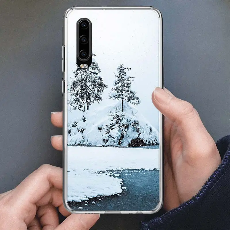 Inverno branco neve natal caso de telefone para huawei p30 p40 p50 p20 pro p10 lite mate 20 30 40 10 p30lite capa macia silicone shel