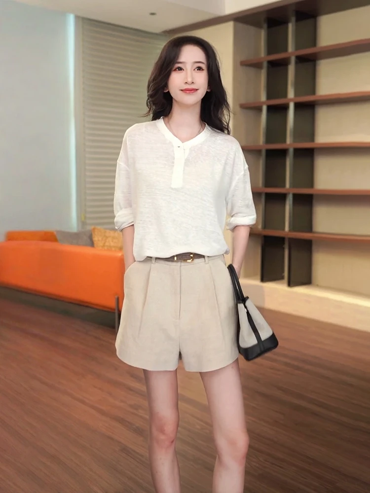 

Zone Linen Long Sve T-irt Women's Summer Lightweight round Ne Casual Sle Thin Fabric Cover up Top for Young Girls