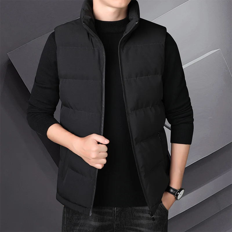 Chaleco de cuello alto para hombre, chaqueta cálida sin mangas, informal, de alta calidad, a la moda, para Otoño e Invierno