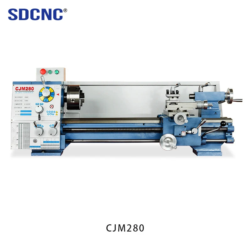 Torno de metal de banco manual económico CJM280 para uso doméstico, máquina de torno horizontal pequeña