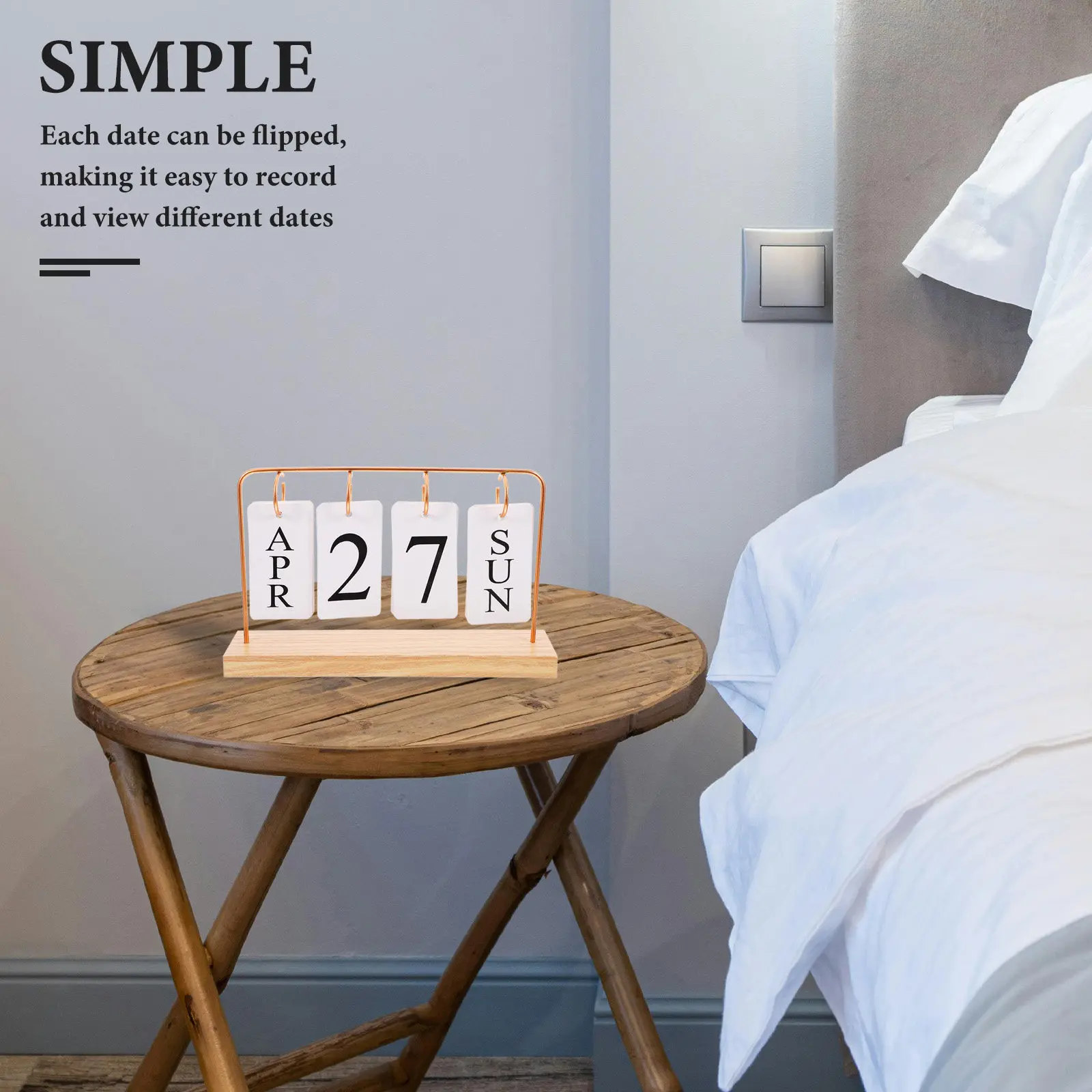 

Vintage Desktop Perpetual Flip Calendar Wooden Base Iron Frame Reusable Office Home Daily Decorative Desk Calendar