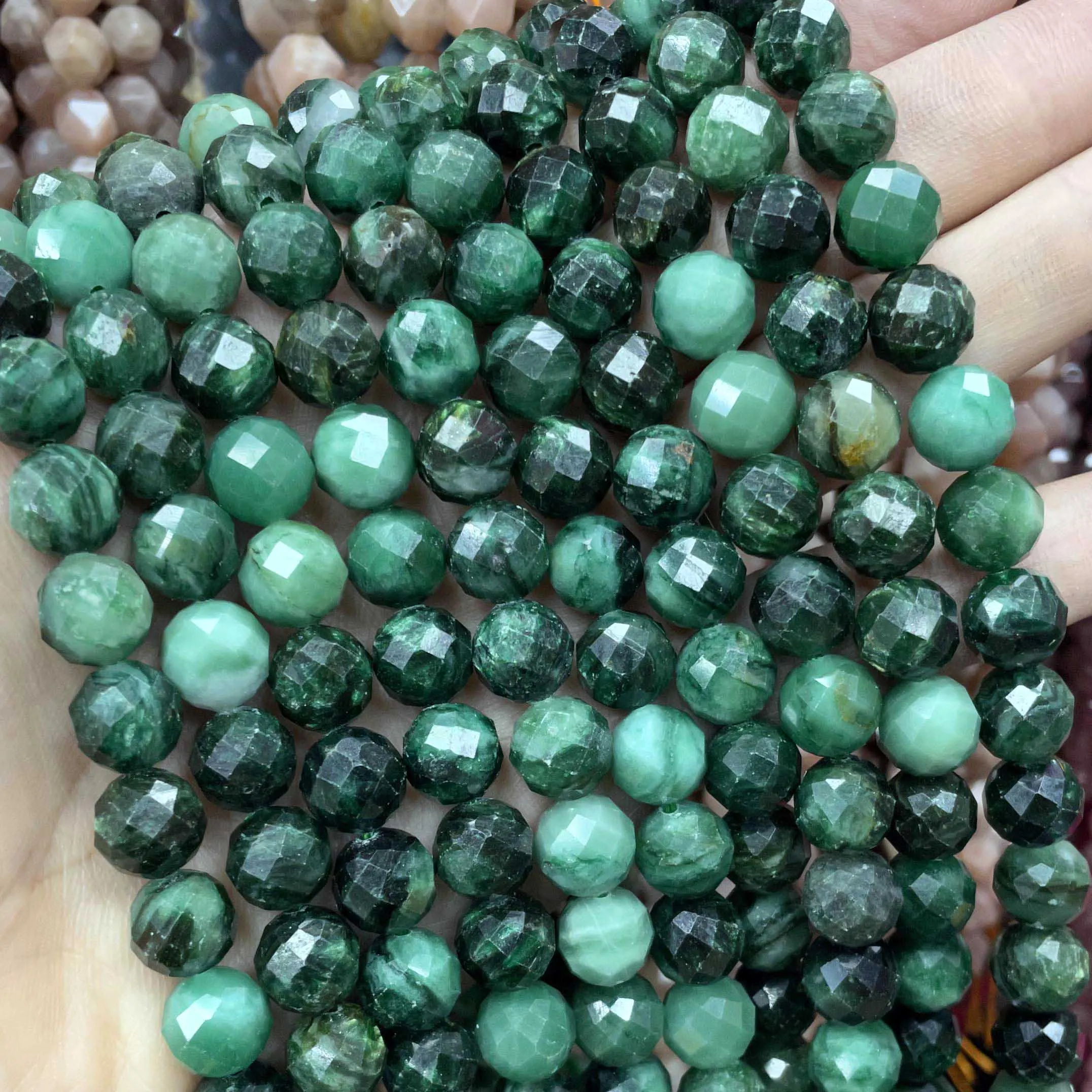 6/8/10MM Natural Stone Faceted Emerald Green Round Gemstone Spacer Beads For Jewelry Making DIY Bracelet Necklace 7.5\'\'inches