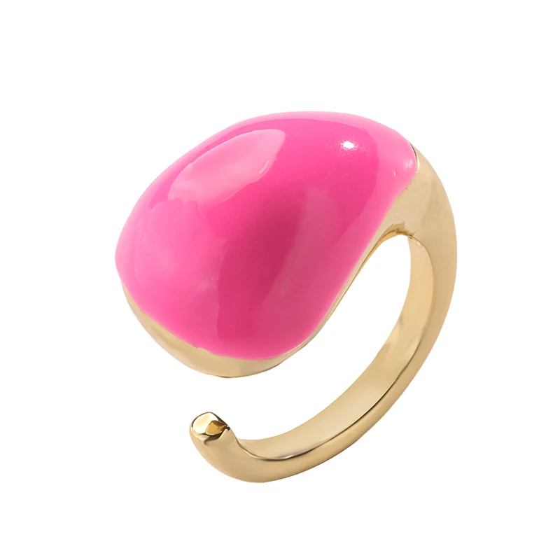 HECHENG, Unique Design Enamel Drip Glaze Drop Shape Open End Ring Fashion Simple High Grade Asymmetric Design Gift Ring