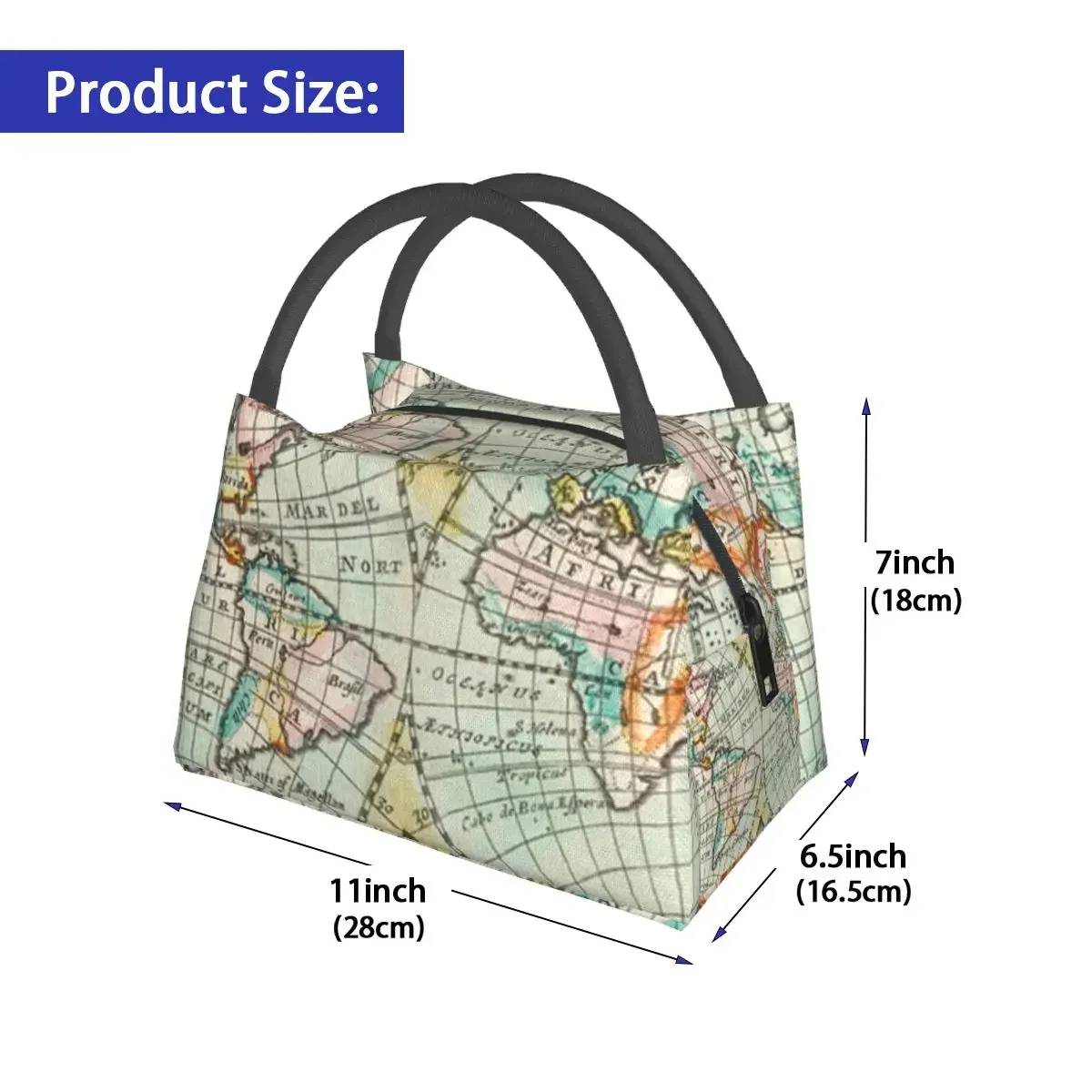 Earth Map Print Lunch Bag Vintage Map of The World Lunch Box Picnic Portable Cooler Bag Oxford Designer Thermal Lunch Bags