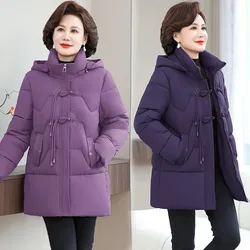 Women Long Winter Jacket Hooded Down Cotton Coat Thick Warm Jacket Middle Aged Mother Elegant Cotton Padded Wadded Parkas