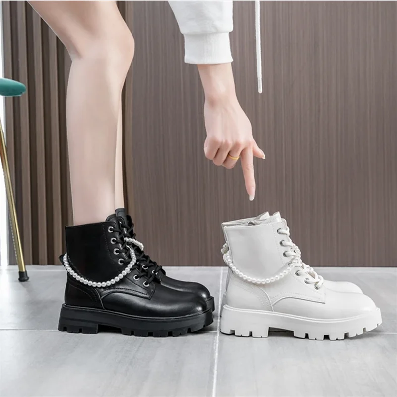 AIYUQI Women\'s Ankle Boots Winter Large Size 41 42 Genuine Leather Fashion Beaded Women Short Boots Fur Warm Women\'s Booties