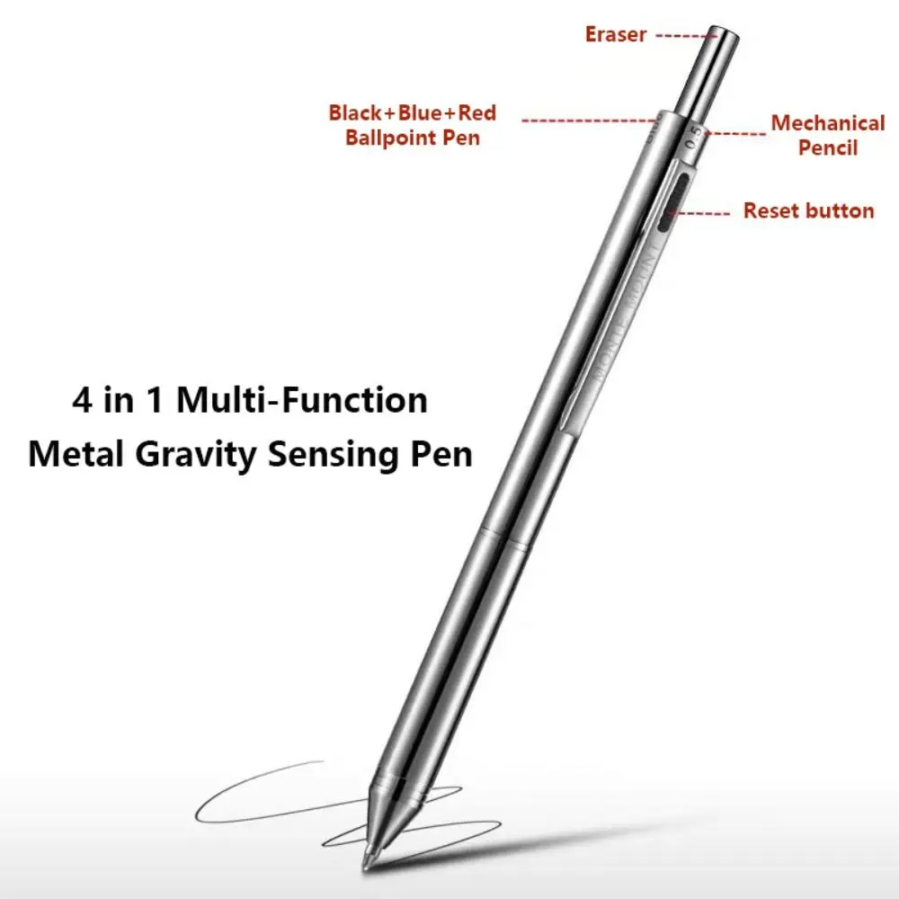 4 in 1 Multi-Function Metal Gravity Sensing Pen Students 3Colors Ballpoint Pen Mechanical Pencil Set Press Gel Pen Signature Pen