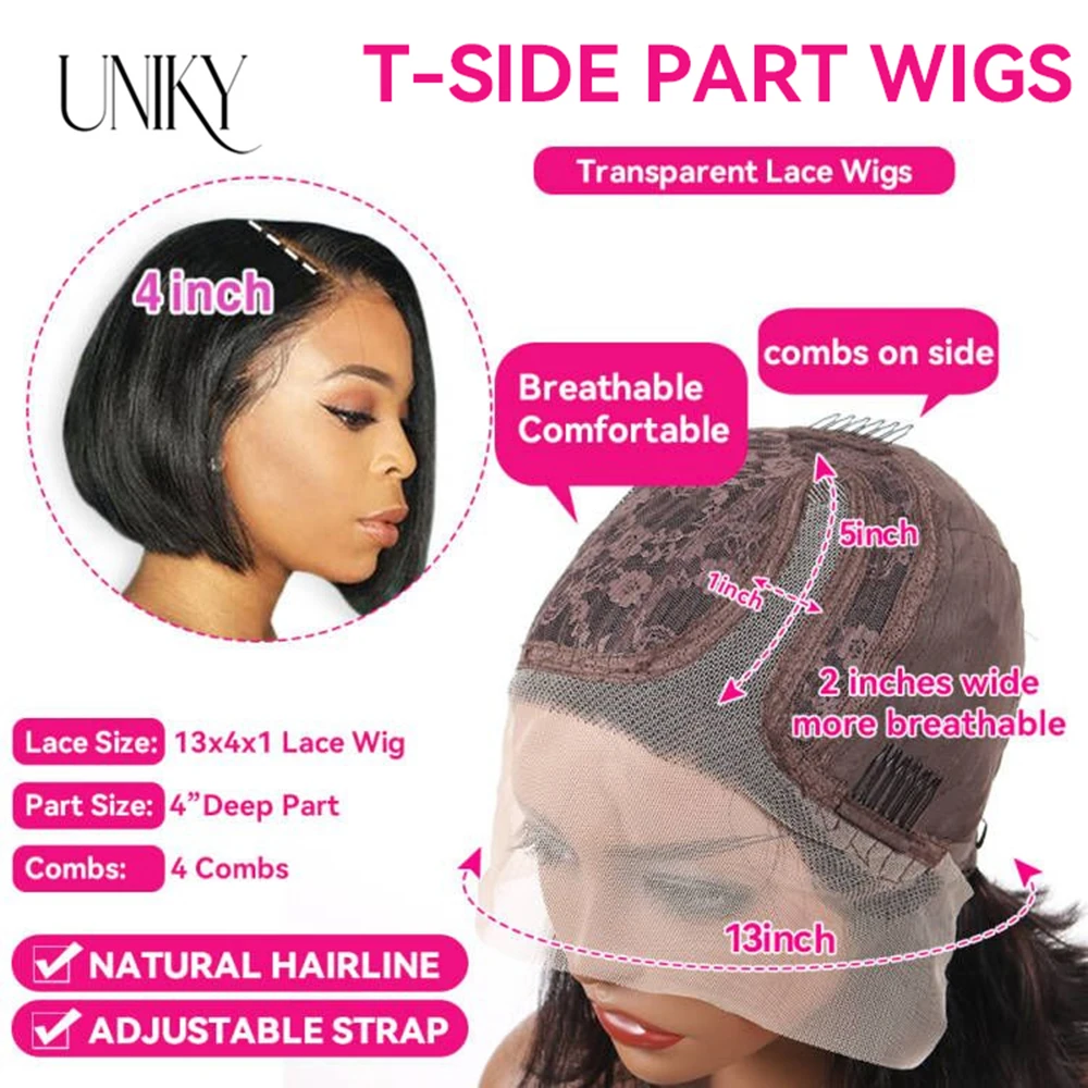 Brazilian Straight Human Hair Wigs 180 Density Transparent T Part Lace Remy Human Hair Frontal Wigs For Women PrePlucked Natural