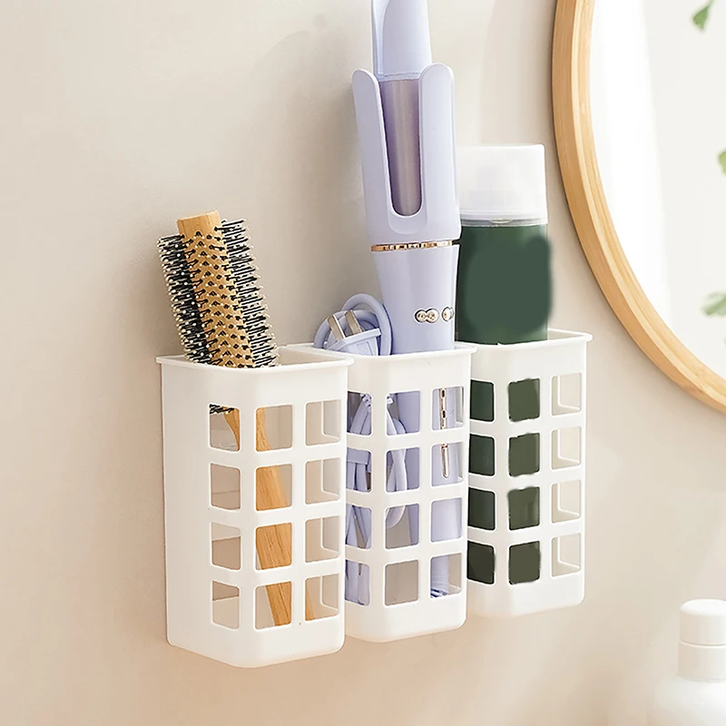 1pcs Hair Tool Organizer Wall Mounted Brushes Holder Punch-free Rack Kitchen Bathroom Shelves Plastic Sundries Storage Basket