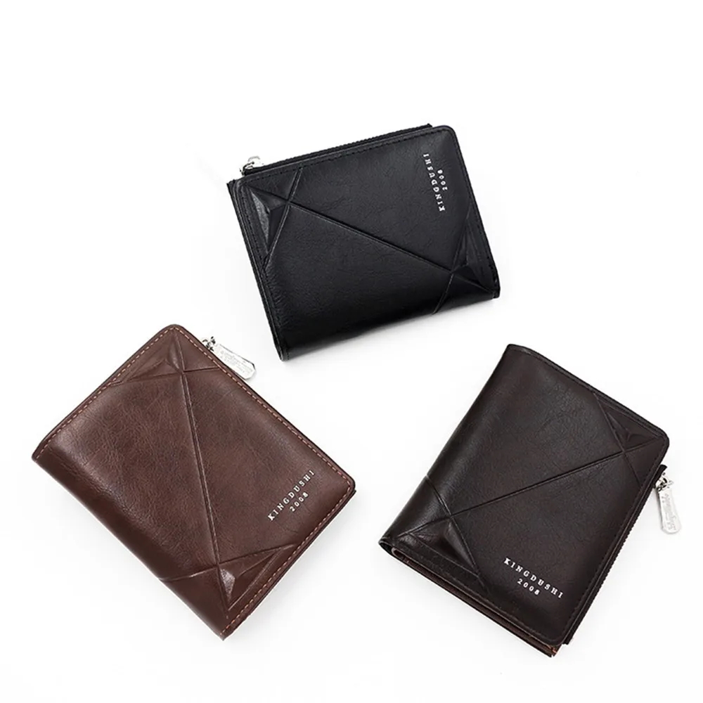 

Contracted PU Leather Men's Short Wallet Soft Casual Male Leather Purse Multifunction Zipper 2 Fold Wallets Gift