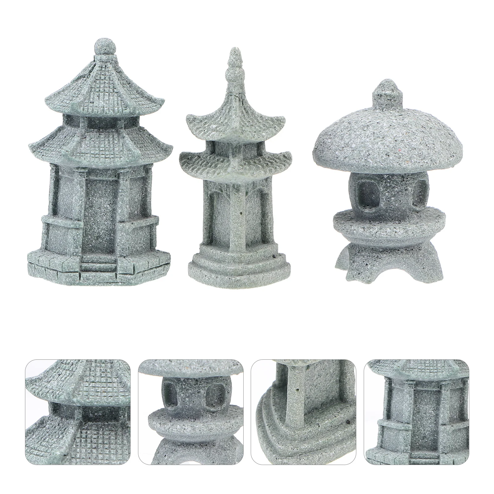 

3pcs Stone Pavilion Light Grey Sandstone Craft For Micro Landscape Bonsai Garden Miniature Diy Desktop Home Office Decor