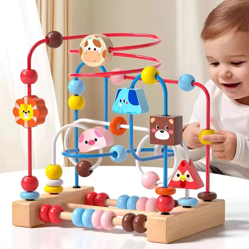 Montessori Baby Toys Wooden Roller Coaster Bead Maze Abacus Math Toys Toddler Early Educational Toys for Kids Children 1-3 Years