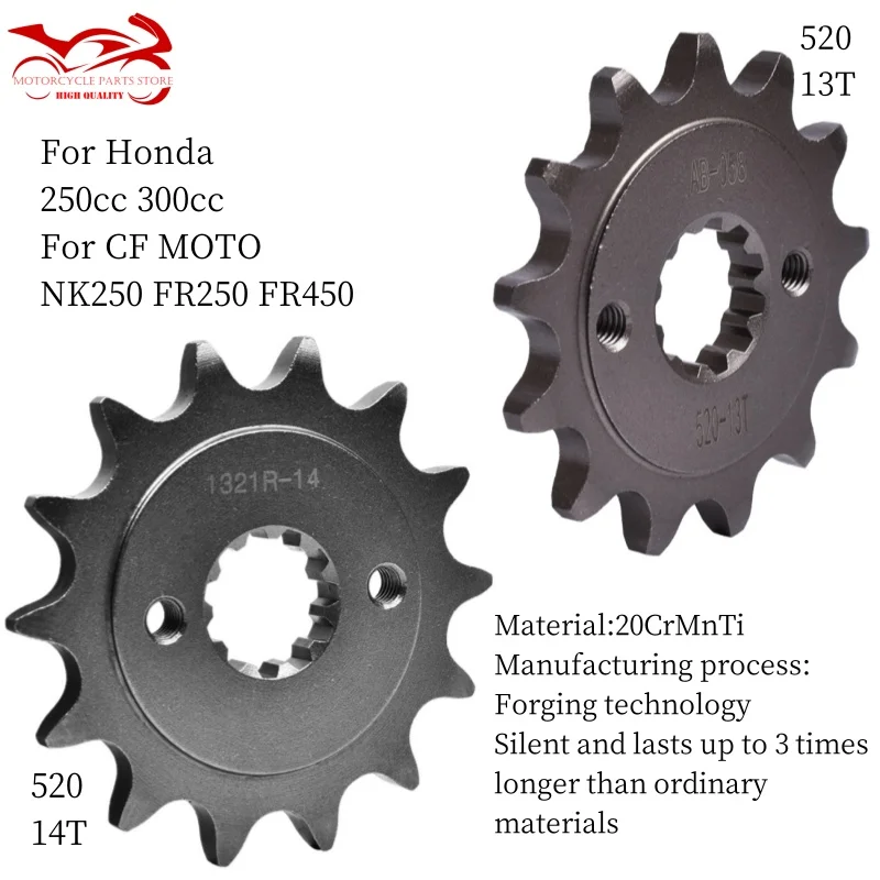 For CF MOTO SR250 450 NK250 Sprocket Chain520 14T 13T For Honda CRF 250 300 CB300 CBR300 CMX300 CBF250 CBX250 XR250 AX-1 NX250