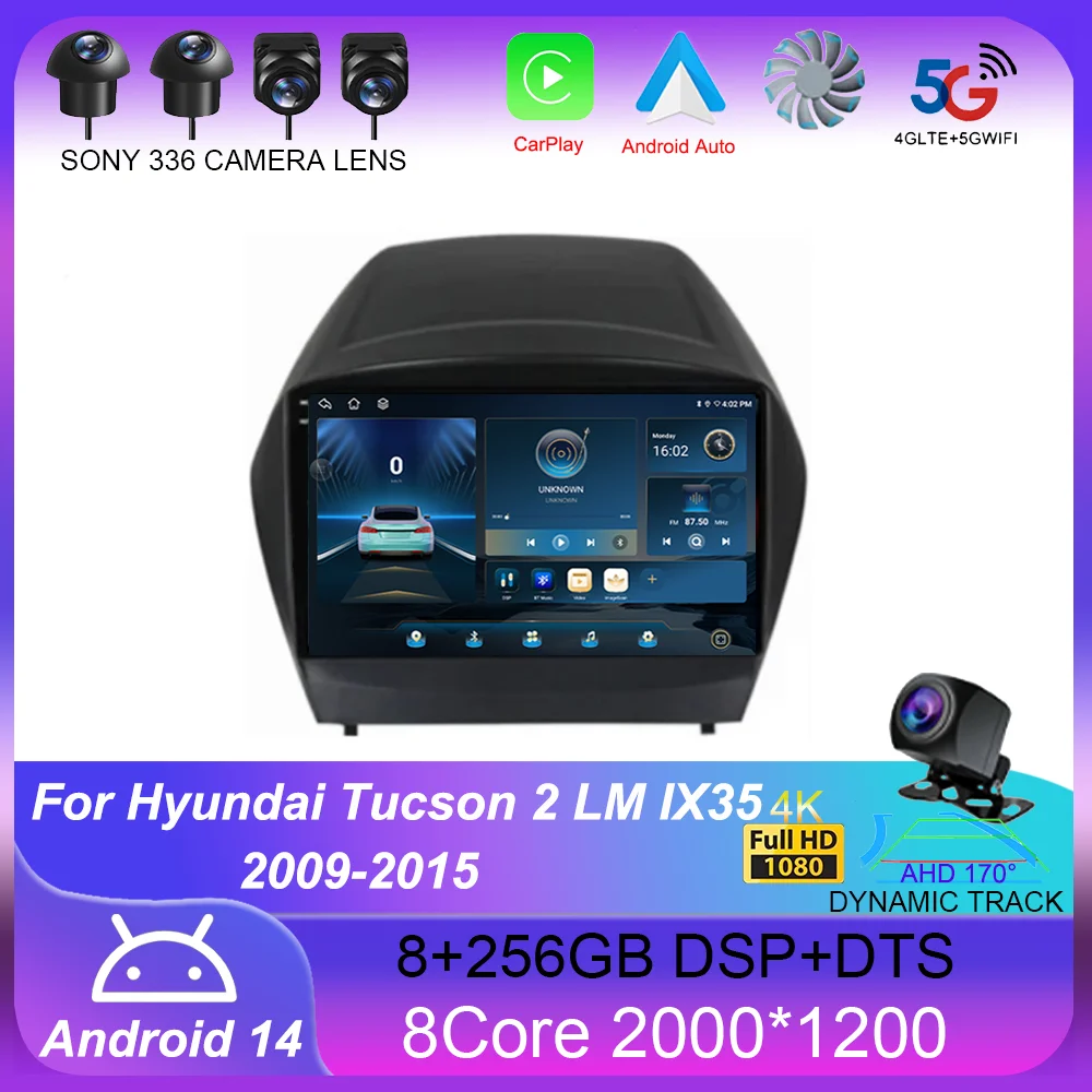 Android 14 Carplay Car Radio For Hyundai Tucson 2 LM IX35 2009-2015 Navigation GPS Multimedia Player WiFi stereo BT 360 Camera