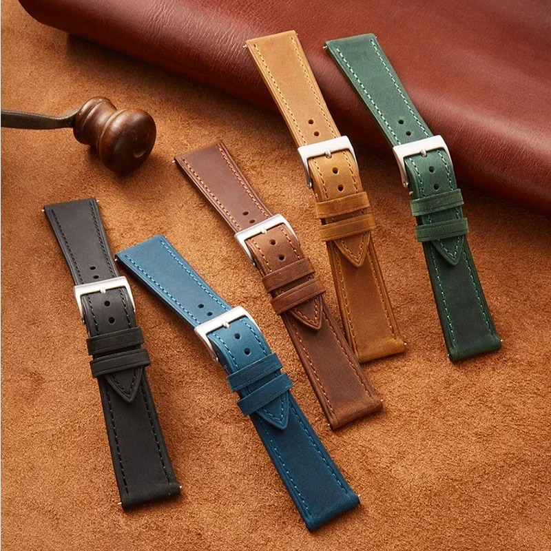 18mm 19mm 20mm 21mm 22mm Vintage Leather Watch Band Strap for Huawei Bracelet Universal Quick Release Soft Wristband