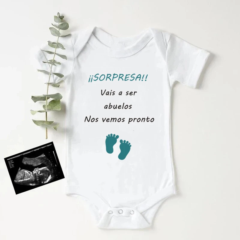 Sorpresa Vais a Ser Abuelos Print Infant Romper Baby Announcement Clothes Newborn Short Sleeve Bodysuit New Grandparent Gifts