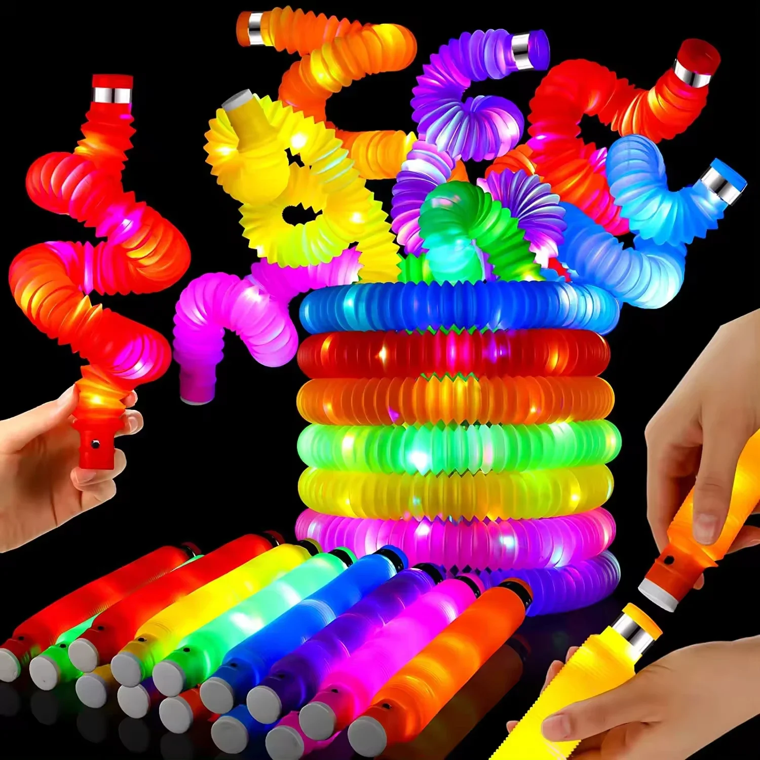 

2024 Trending Party Supplies Led Light Up Pop Tube Flash Glow Pull And Stretch Fidget Toys Magic Led Pop Tubes