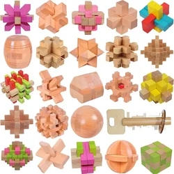 IQ Brain Teaser Kong Ming Lock Lu Ban Lock 3D Wooden Interlocking Burr Puzzles Game Toy for Adults Kids