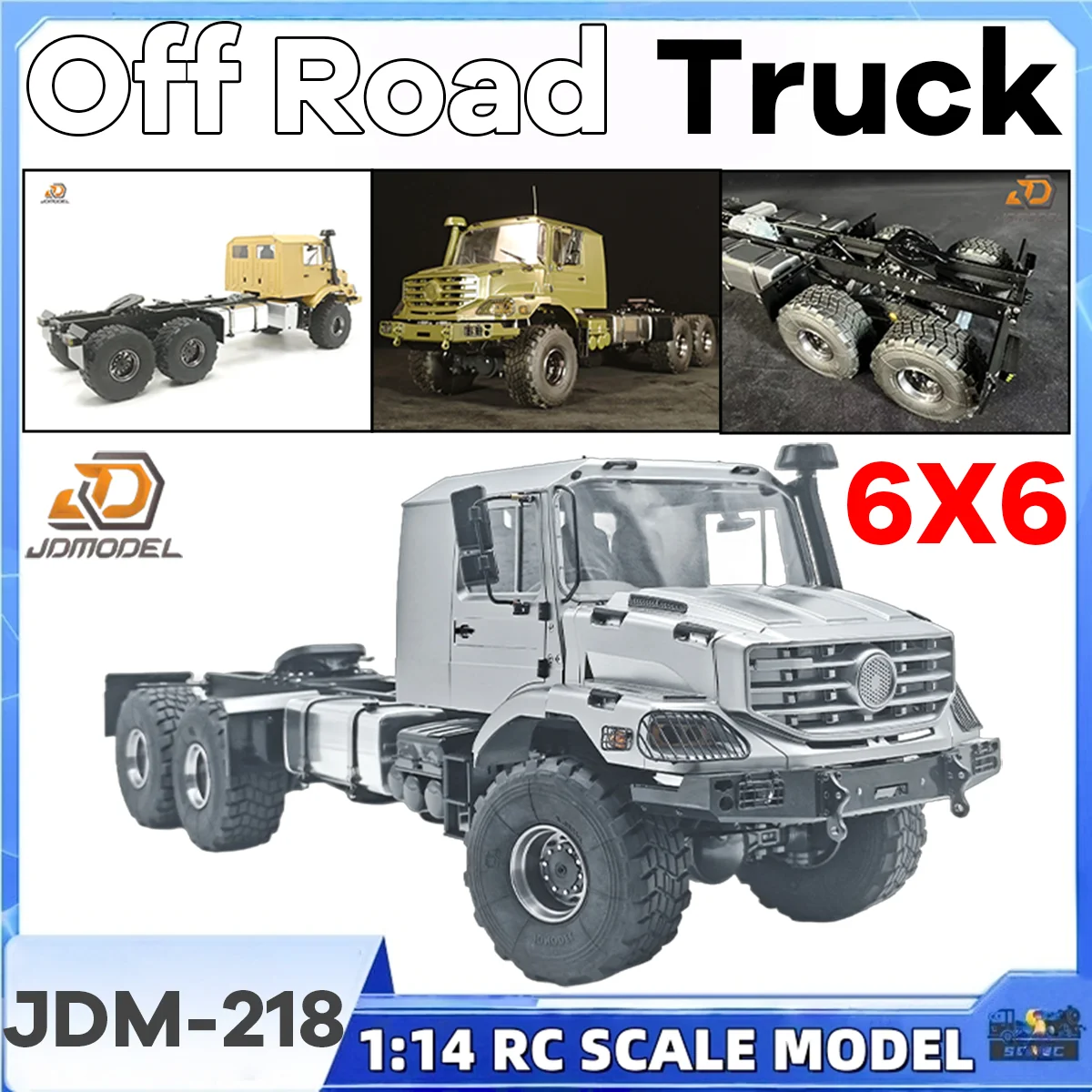 Silber/unlackiert Off-Road-Truck RTR KIT JDM-218 Größe: 674 x 227 x 242 mm für 1/14 Tamiyaa RC 6*6 Militär-LKW-Spielzeugmodellteile