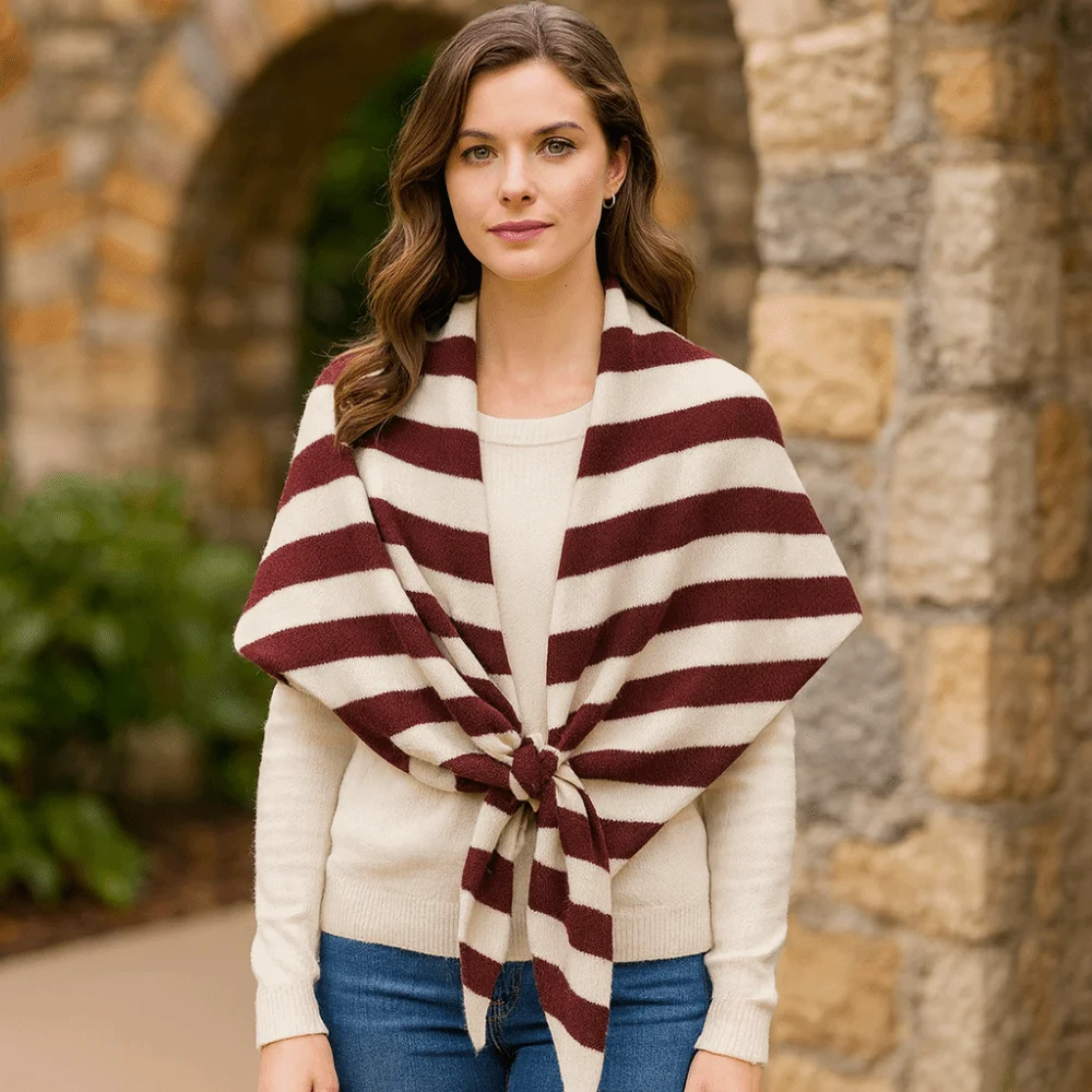 

Мягкий полосатый шарф в корейском стиле, кашемировый утолщенный вязаный треугольный шарф, ветрозащитная накидка, студенческая накидка