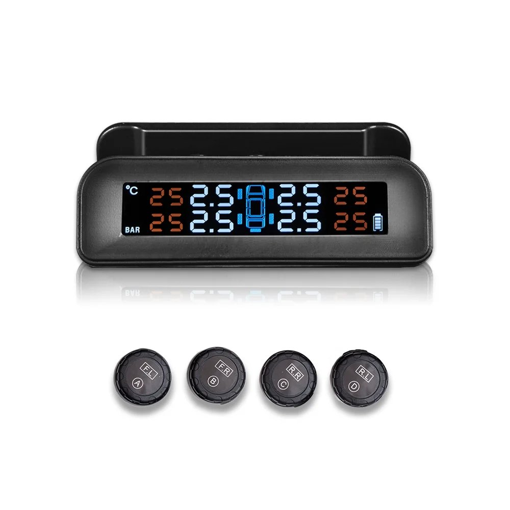 

Car TPMS Tire Pressure Monitoring System Solar Charging HD Digital LCD Display Auto Alarms Wireless External Sensors TPMS