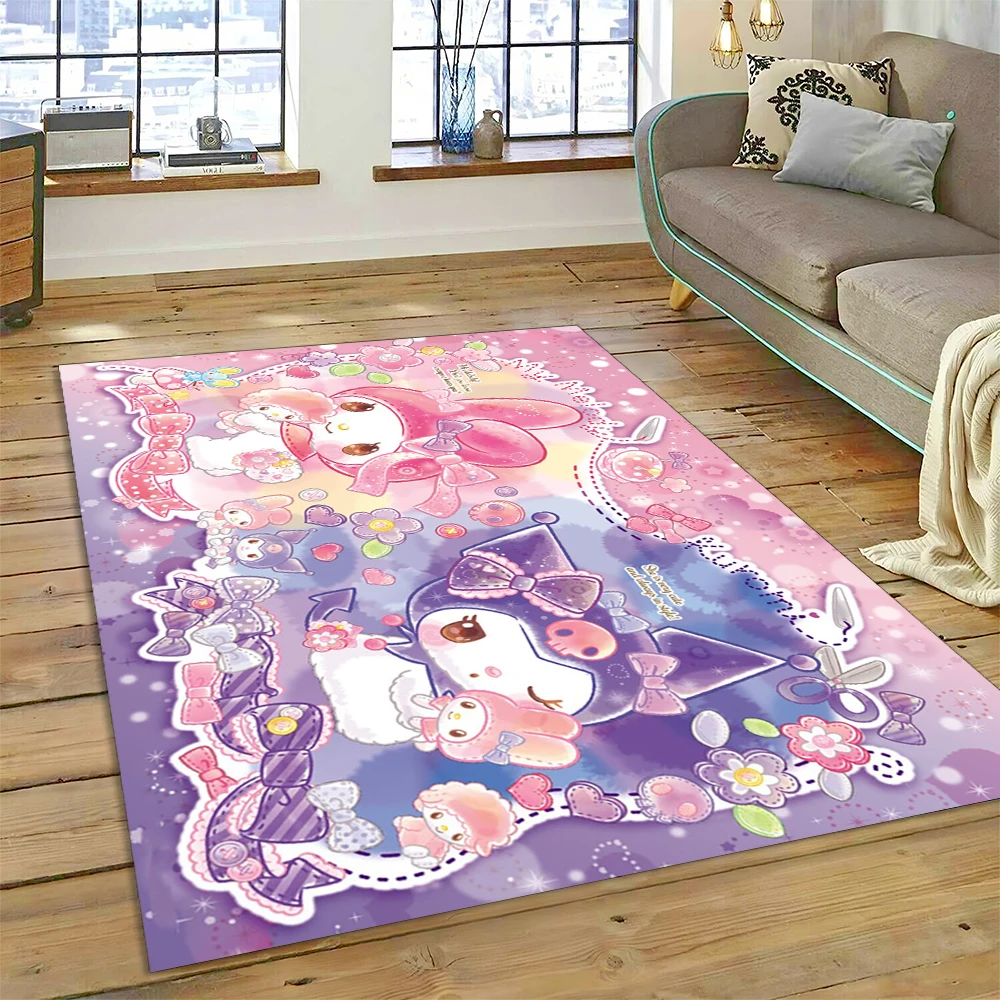 2025 New Kuromi Melody Sanrio Cartoon Girl Carpet Rug for Bedroom Living Room Home Sofa Decoration,Children Game Decor Floor Mat