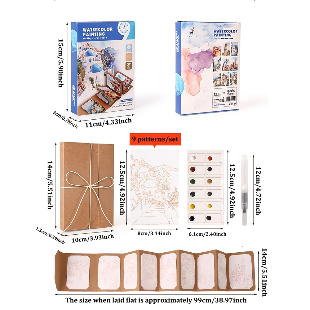 9 Sheets/Set Watercolor Painting Set, Thick Watercolor Folding Storage Book with a Pen, Holiday Birthday Gift, Party Gift image 6