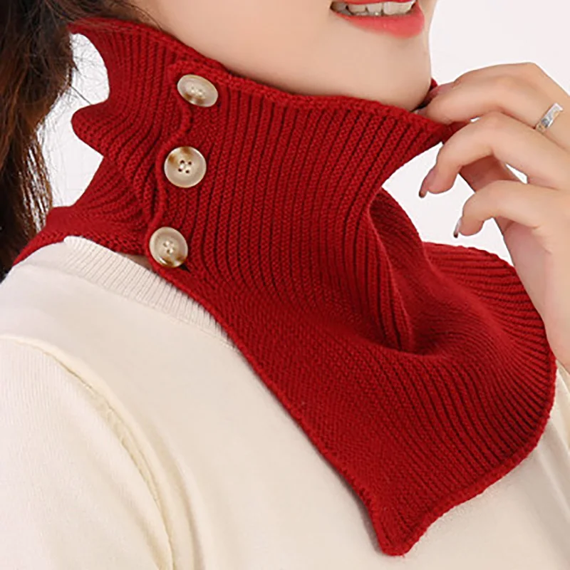 Fashion Winter Warm Collar Neck Guard Wrap Button Fake Collar for Women Knitted False Collars Turtleneck Neck Cover Scarf