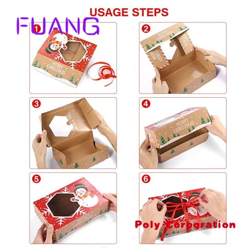 Confezione regalo di ciambelle di natale con finestra trasparente, disegni di festa verdi e rossi con scatola di imballaggio di natale per le piccole imprese