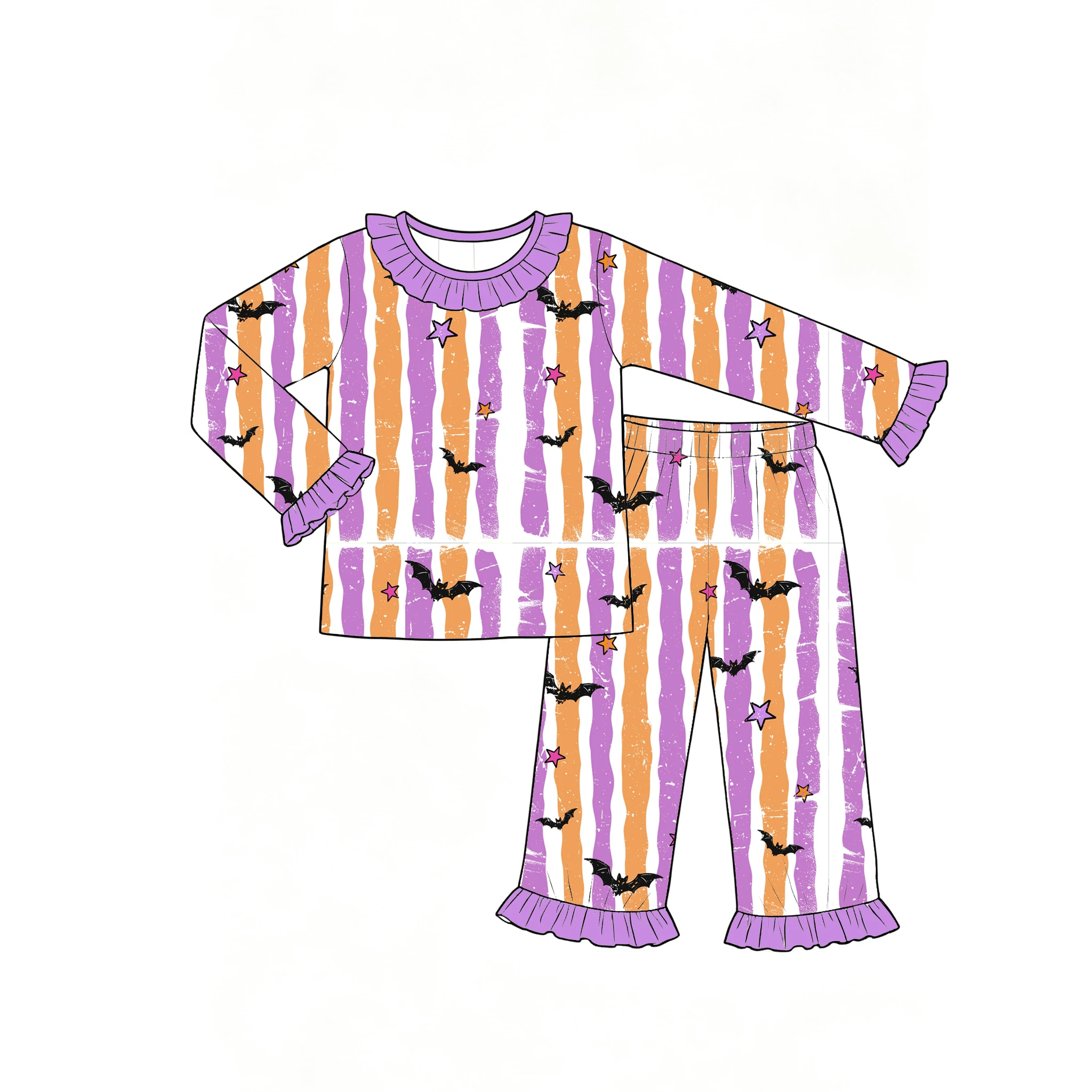 Halloween Boutique Girls Set Long-Sleeved Top With Trousers Ruffles Candy Animal Print Custom